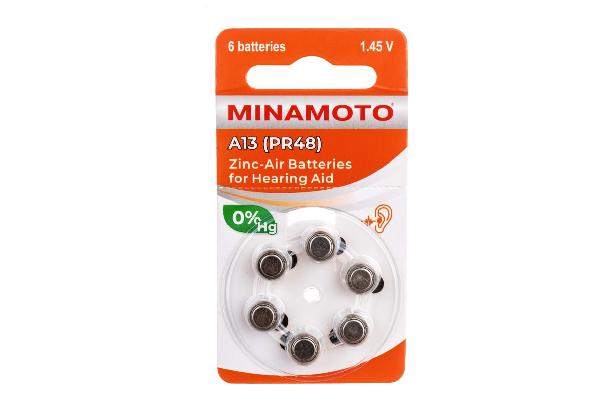 Слуховая батарейка Minamoto A13 PR48 6 card 8813 886₽