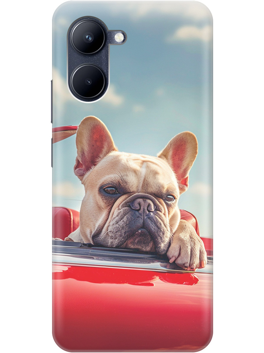 

Силиконовый чехол на realme C33 с принтом "Бульдог в кабриолете", Прозрачный;бежевый;голубой;красный, 766400412