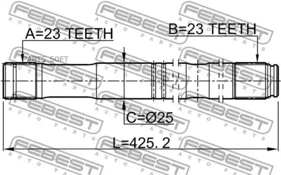 Полуось l 23x425x23 febest 0112-zzt251lh