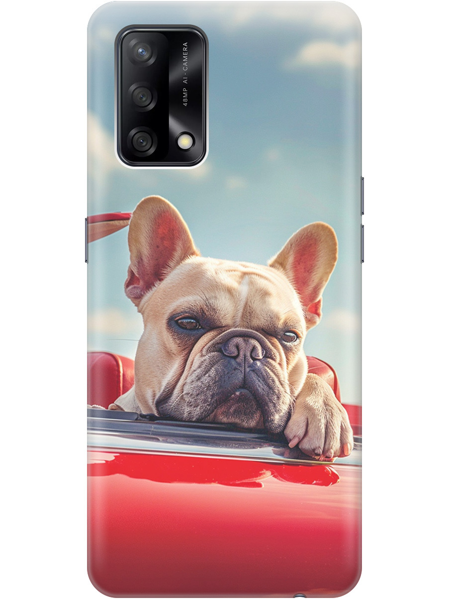 

Силиконовый чехол на OPPO A74 с принтом "Бульдог в кабриолете", Прозрачный;бежевый;голубой;красный, 726147212