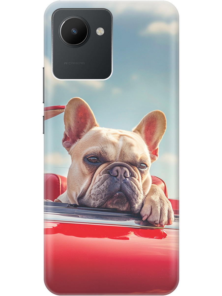 

Силиконовый чехол на realme C30 с принтом "Бульдог в кабриолете", Прозрачный;бежевый;голубой;красный, 766400212