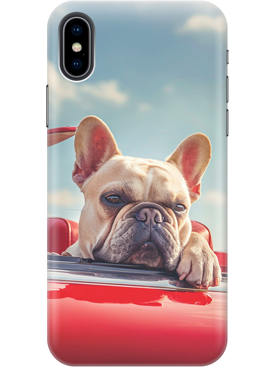 

Силиконовый чехол на Apple iPhone Xs / X с принтом "Бульдог в кабриолете", Прозрачный;бежевый;голубой;красный, 715365412