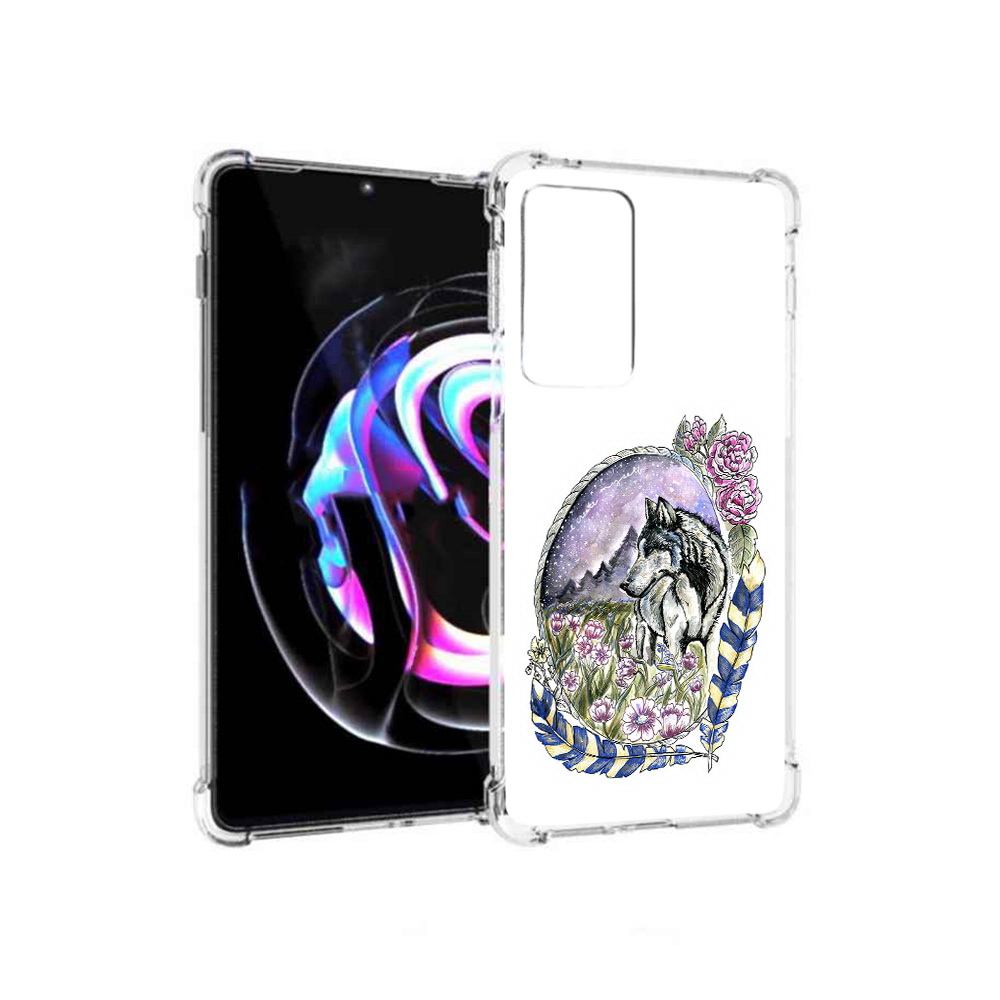 

Чехол MyPads Tocco для Motorola Moto Edge 20 Pro нарисованный волк в цветах с перьями, Прозрачный, Tocco