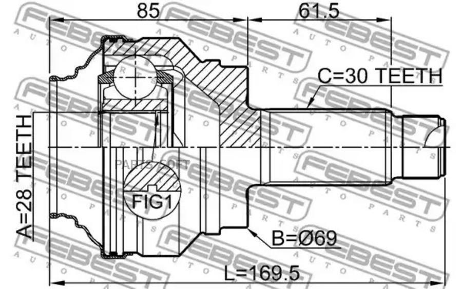 

Шрус наружный задний 28x69x30 bmw x5 e70 2006-2013 febest 1910-e70r