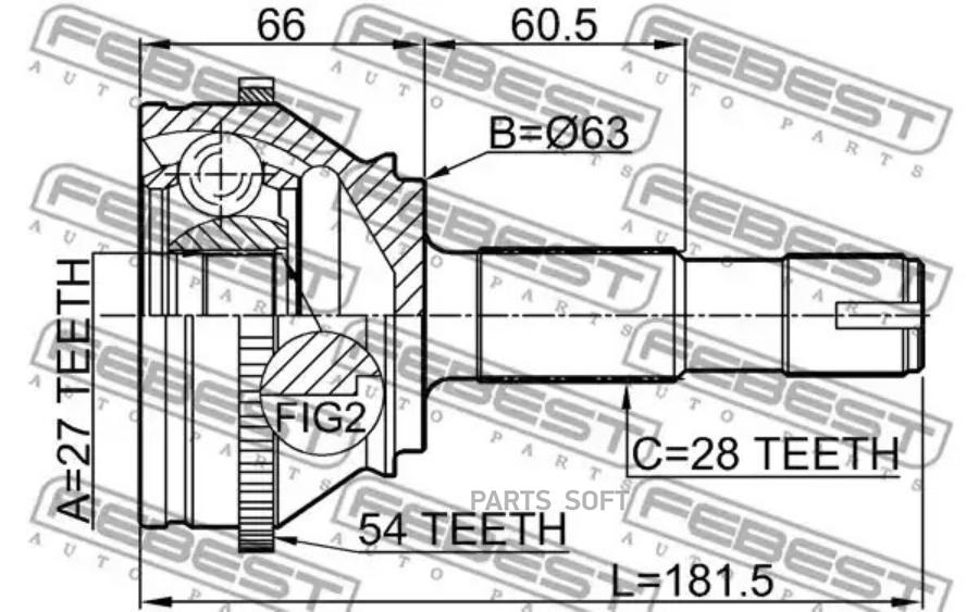 

Шрус наружный 27x63x28 fiat ducato 2006- febest 2810-duca54