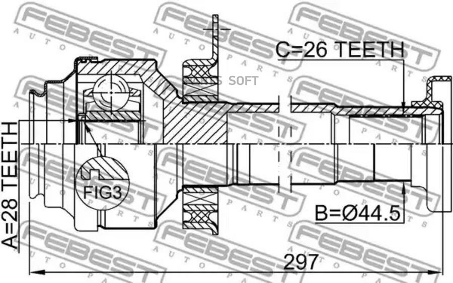 

Шрус внутренний r 28x48.6x26 volkswagen transporter 7h 2003-2010 febest 2311-t5rh