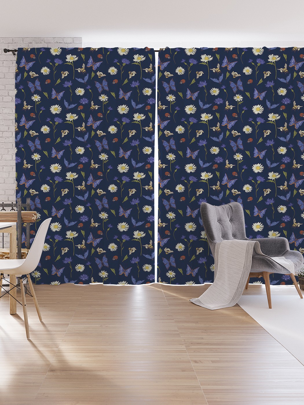 

Шторы под лён JoyArty "Насекомые на ромашковом лугу", серия Oxford DeLux, 340х265 см, Насекомые на ромашковом лугу