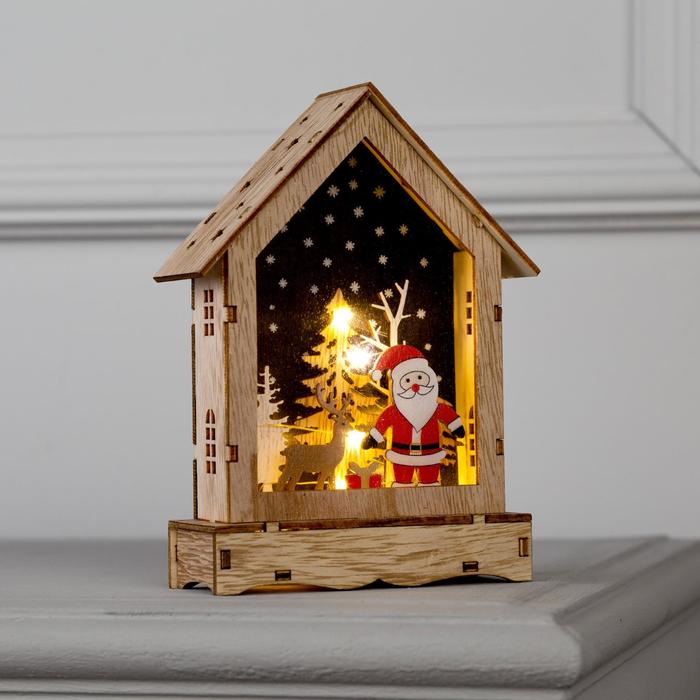 

Новогодний светильник Luazon Lighting Дом с дедом морозом 6117309 белый теплый, Дом с дедом морозом