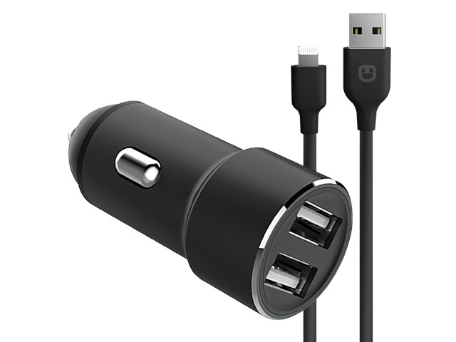 Зарядное устройство Unico 2xUSB 2.4A + кабель Lightning Black CCS8PINUNC