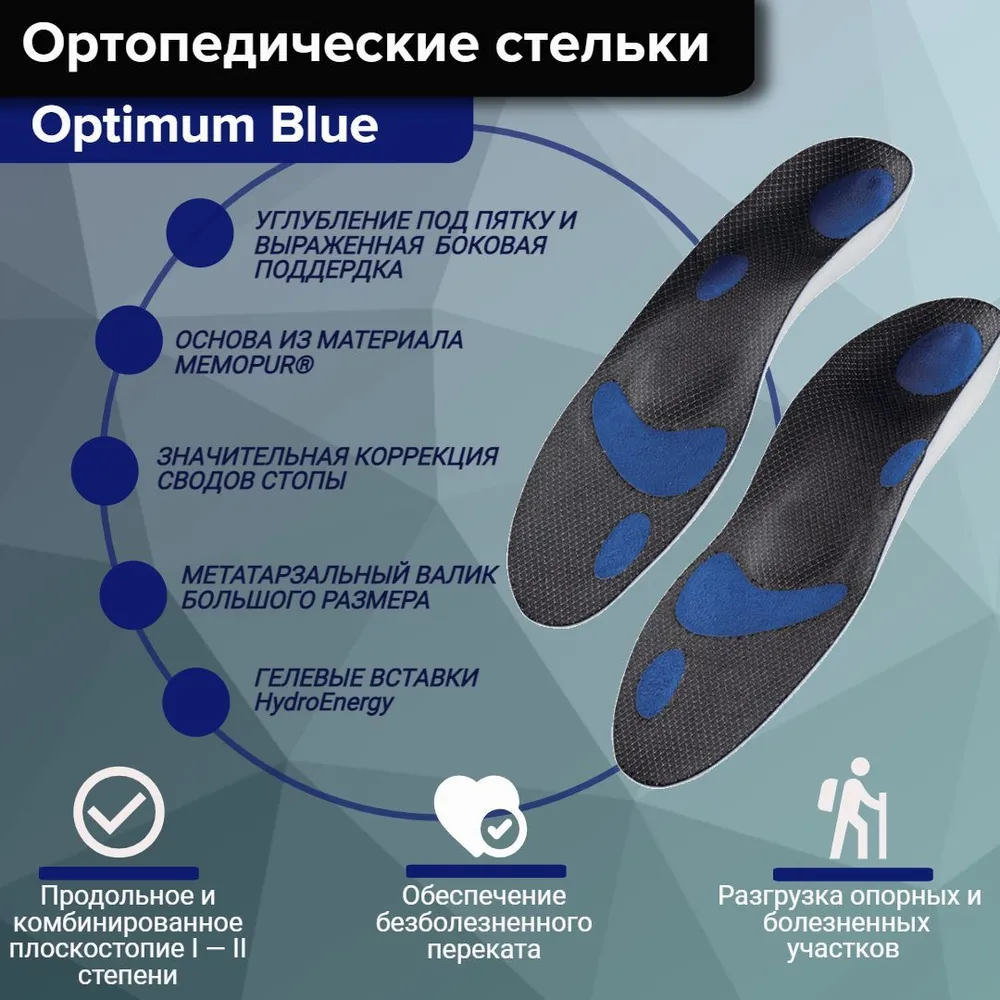 Стельки для обуви ортопедические ORTO Optimum Blue синие р46 4831₽