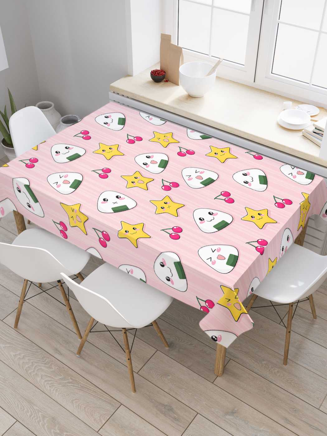 

Скатерть прямоугольная JoyArty "Вишенки и звезды" из сатена, 120x145 см, Белый, Вишенки и звезды