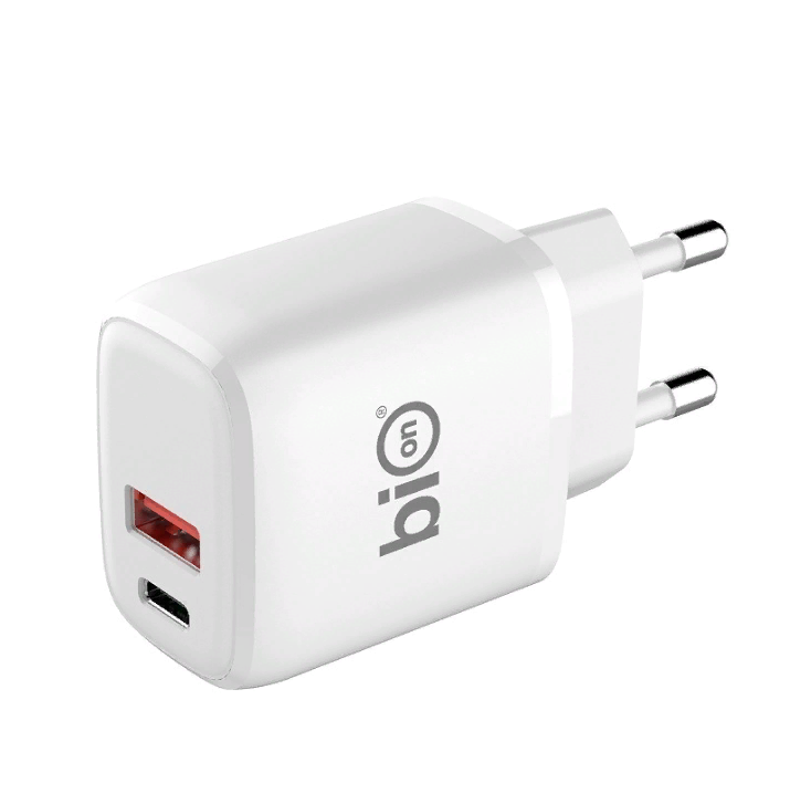 

Bion Сетевое Зарядное Устройство, USB-A + USB-C, PowerDelivery, 18 Вт, белый