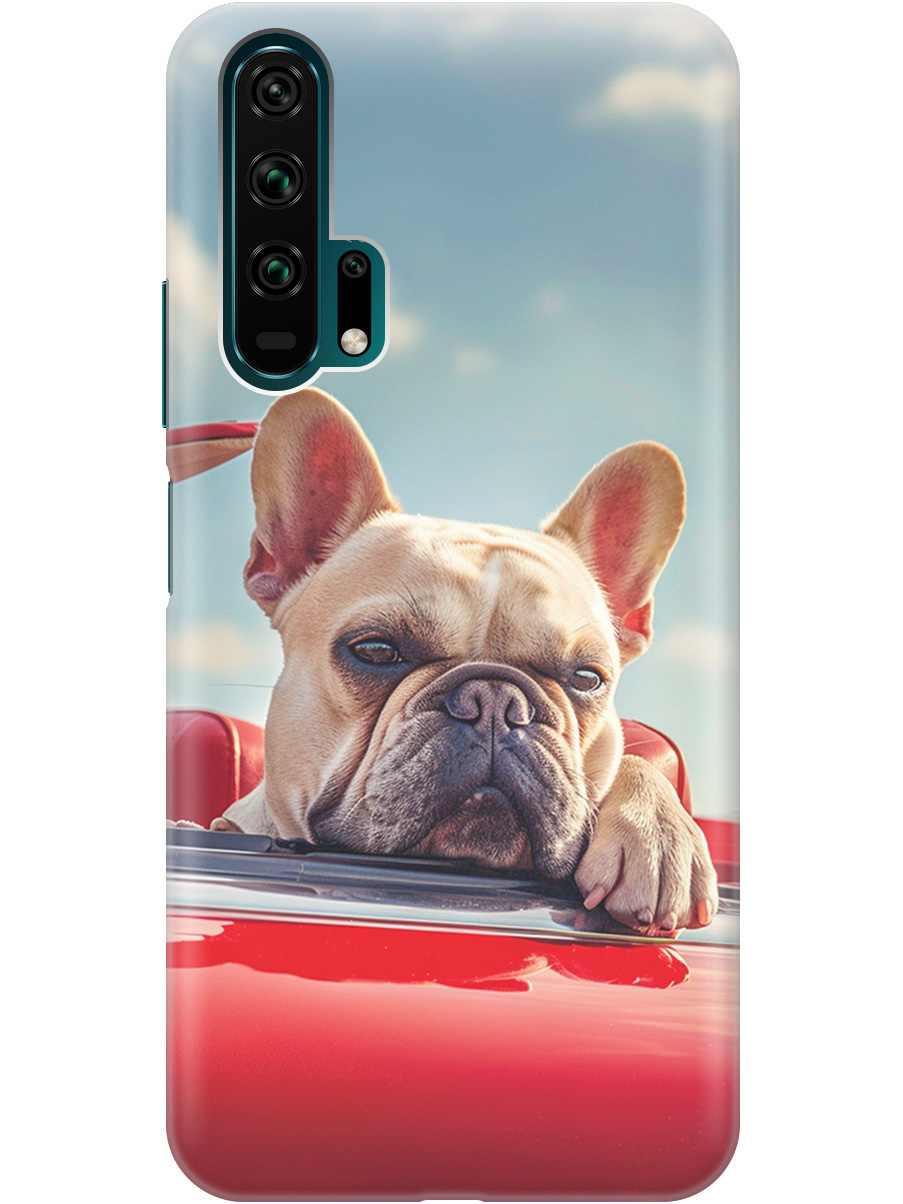 

Силиконовый чехол на Honor 20 Pro с принтом "Бульдог в кабриолете", Прозрачный;бежевый;голубой;красный, 721700712