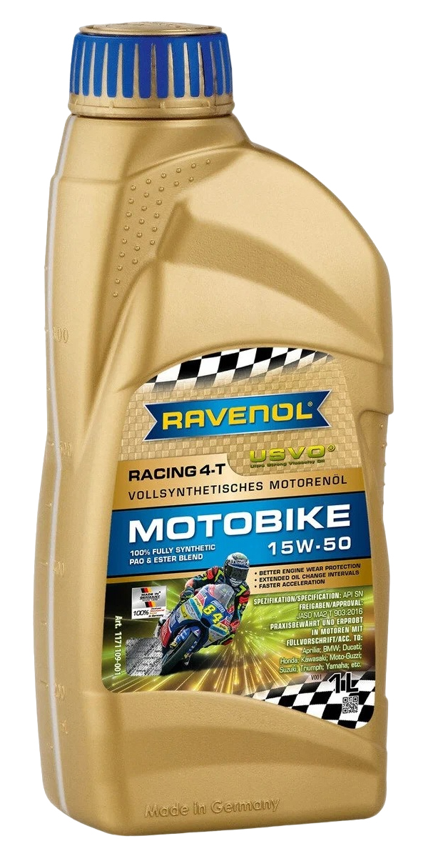 фото Ravenol 1171109001 масло моторное racing 4-t motobike 15w-50 1л (синтетика+пао)