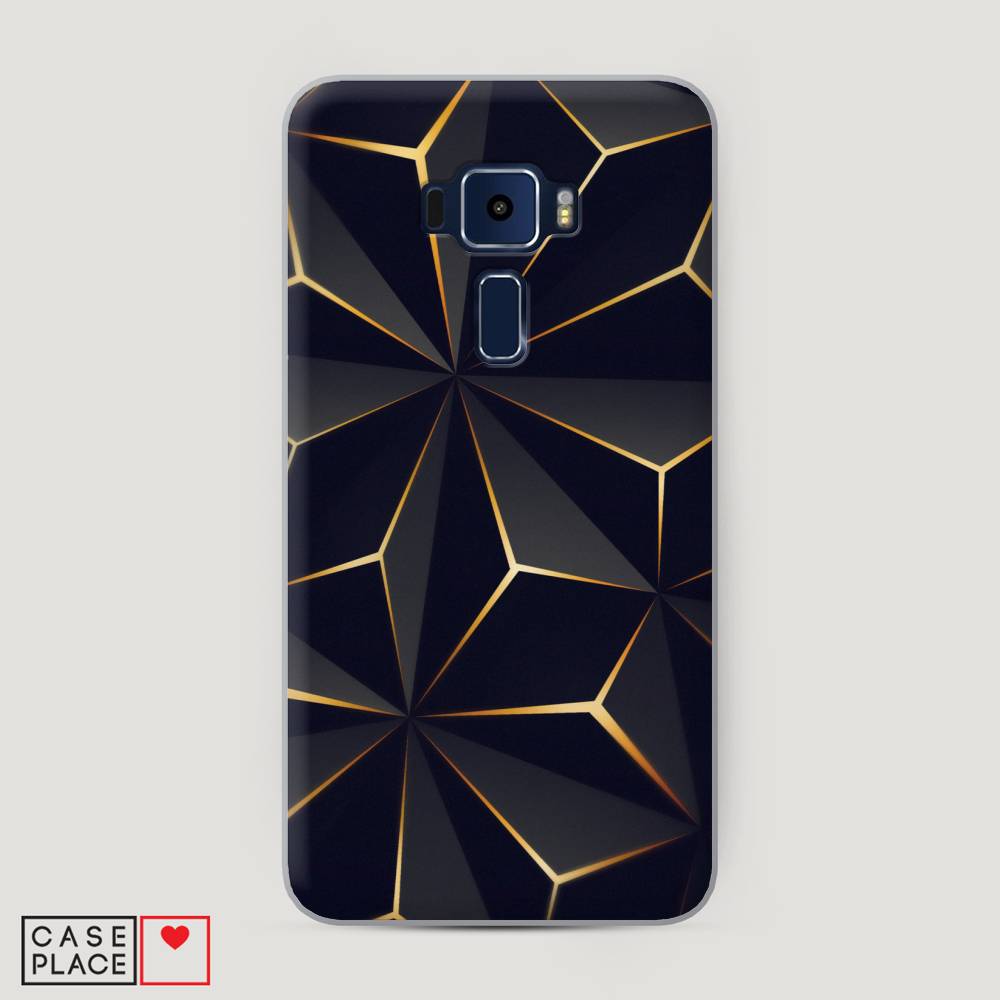 

Чехол на Asus Zenfone 3 ZE552KL "Черные полигоны", Золотистый;черный, 41250-3