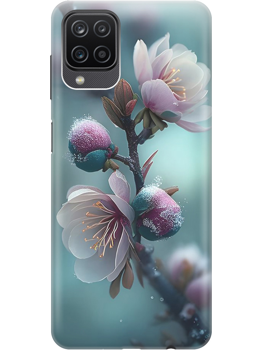 

Силиконовый чехол на Samsung Galaxy A12 / M12 с рисунком "Распускающиеся бутоны", Белый;голубой, 20001374