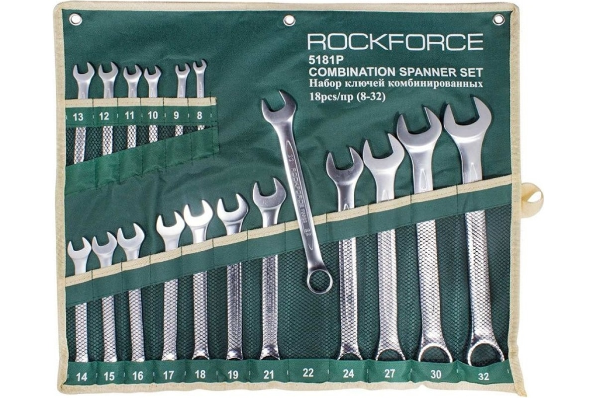 Rock-Force Набор Ключей Комбинированных 8-32Мм 18 Предметов На Полотне Rockforce электрическая электролебедка rock