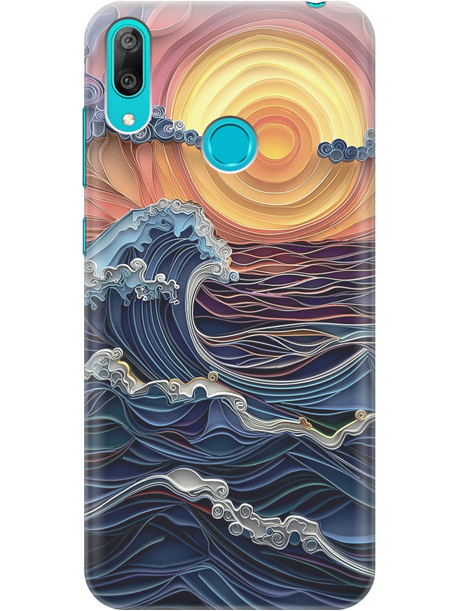 

Силиконовый чехол на Huawei Y7 (2019) с принтом "Волны на закате", 720668210