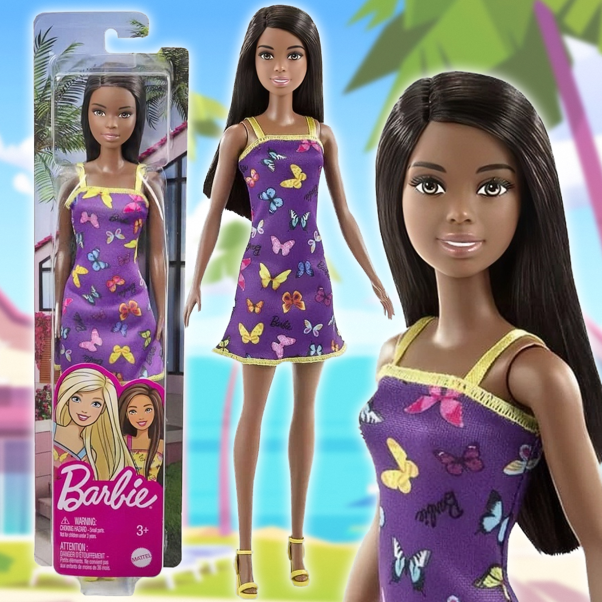 Кукла Barbie серия Супер стиль Barbie Fashionistas в фиолетовом платье с бабочками