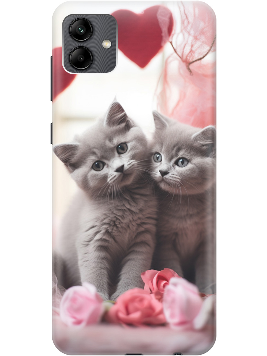 

Силиконовый чехол на Samsung Galaxy A04 с рисунком "Котики и сердечки", Красный;серый, 20000942