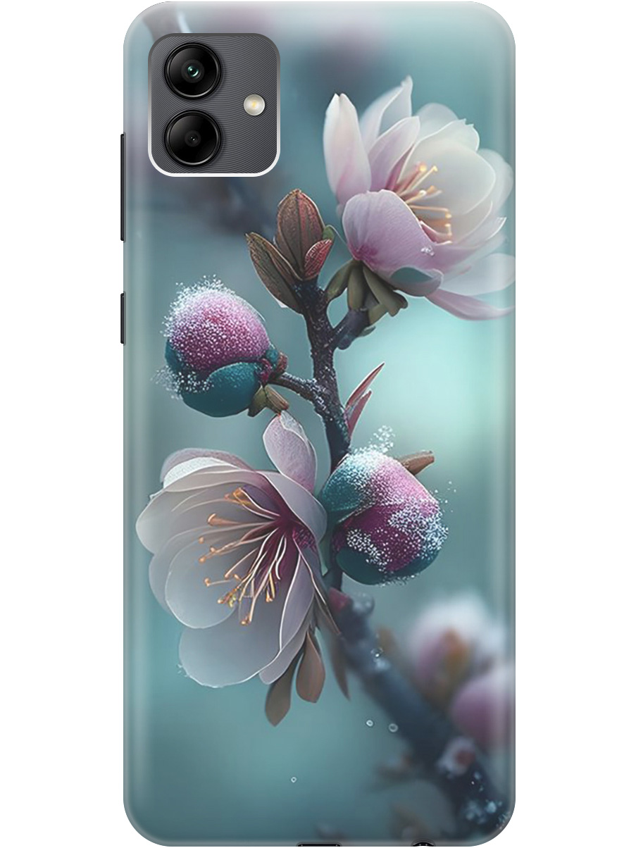 

Силиконовый чехол на Samsung Galaxy A04 с рисунком "Распускающиеся бутоны", Белый;голубой, 20000942