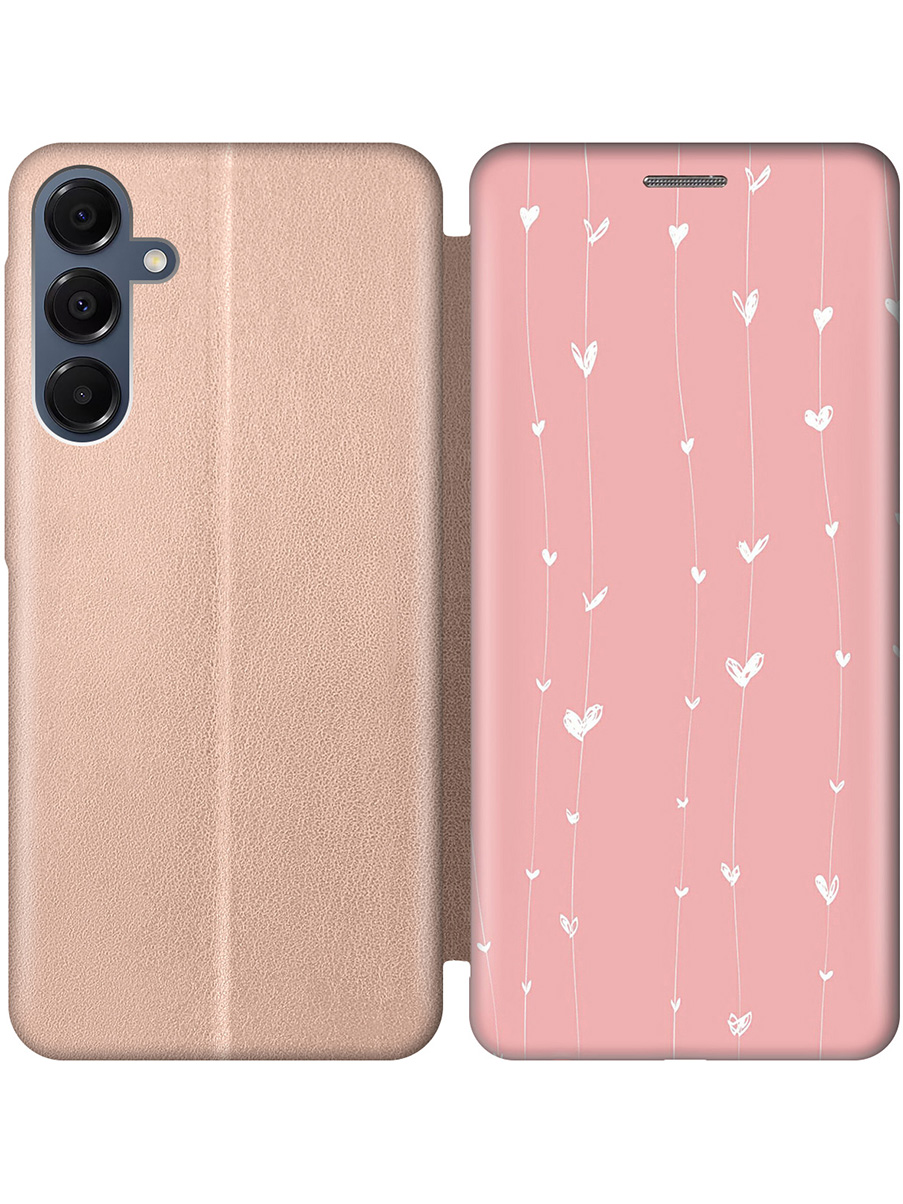 

Чехол-книжка на Samsung Galaxy A16 с принтом "Сердечки на розовом фоне" золотой, Золотистый;белый;розовый, 786721791
