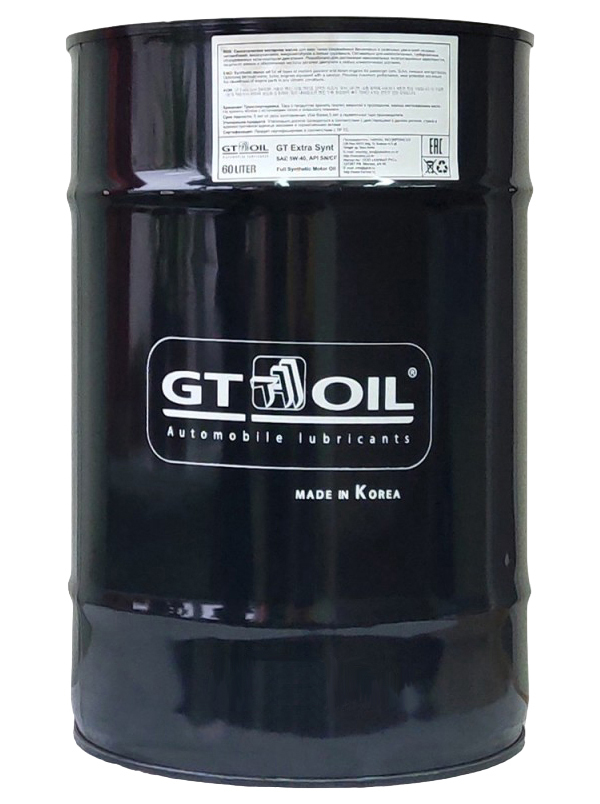 фото Gt oil 8809059408803 масло моторное 5w40 gt oil 60л синтетика всесезонное gt extra synt