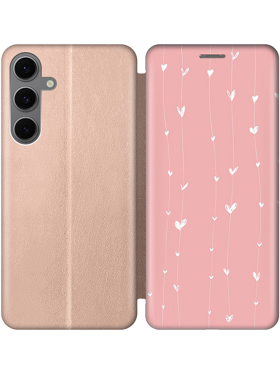 

Чехол-книжка на Samsung Galaxy S24 FE с принтом "Сердечки на розовом фоне" золотой, Золотистый;белый;розовый, 786718191
