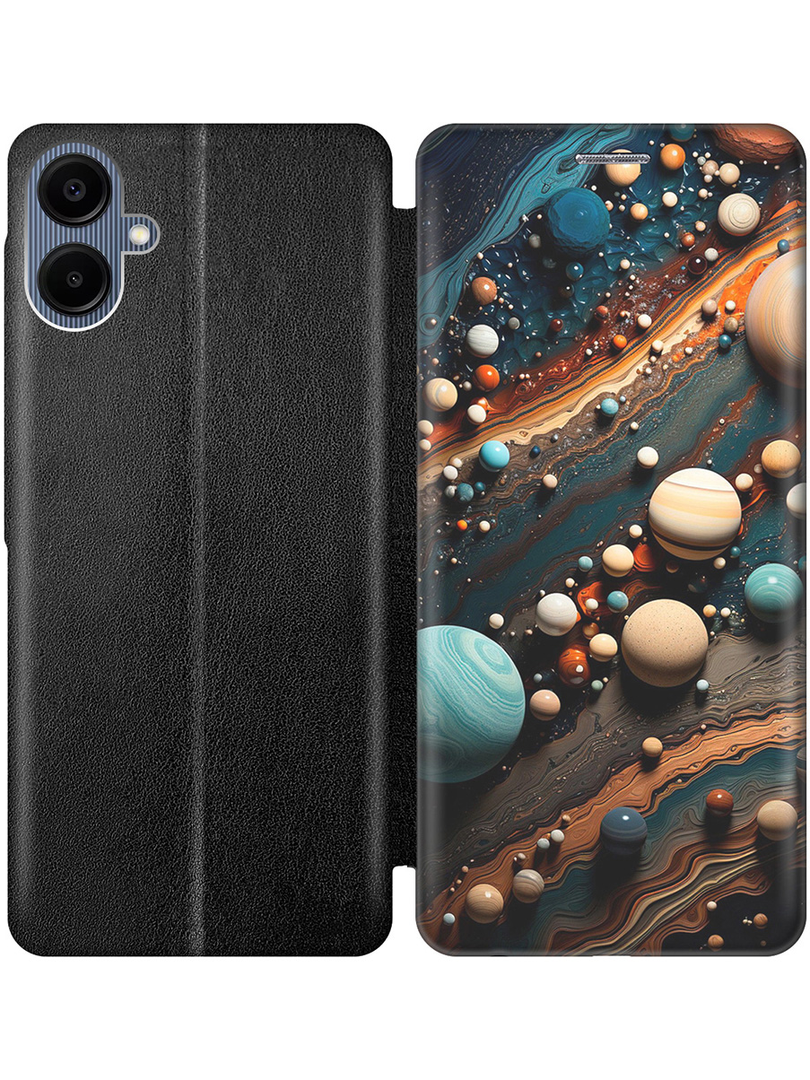 

Чехол-книжка на Samsung Galaxy A06 с принтом "Шары на мраморном полу" черный, Черный;желтый;голубой, 786717531