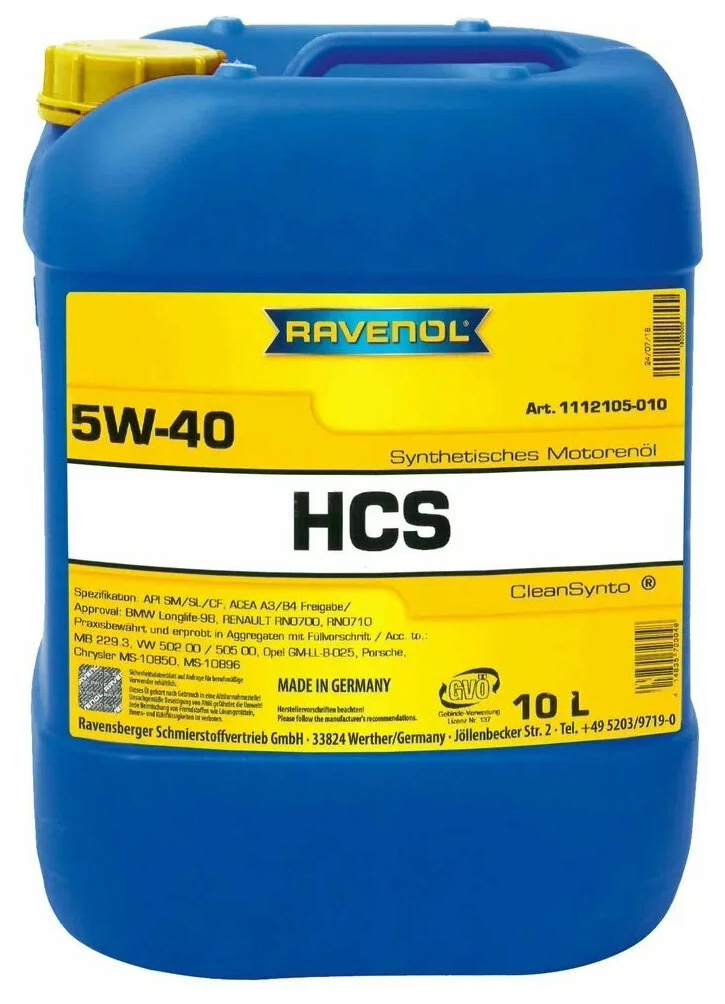 

Моторное масло RAVENOL HCS SAE 5W-40 (10л) new