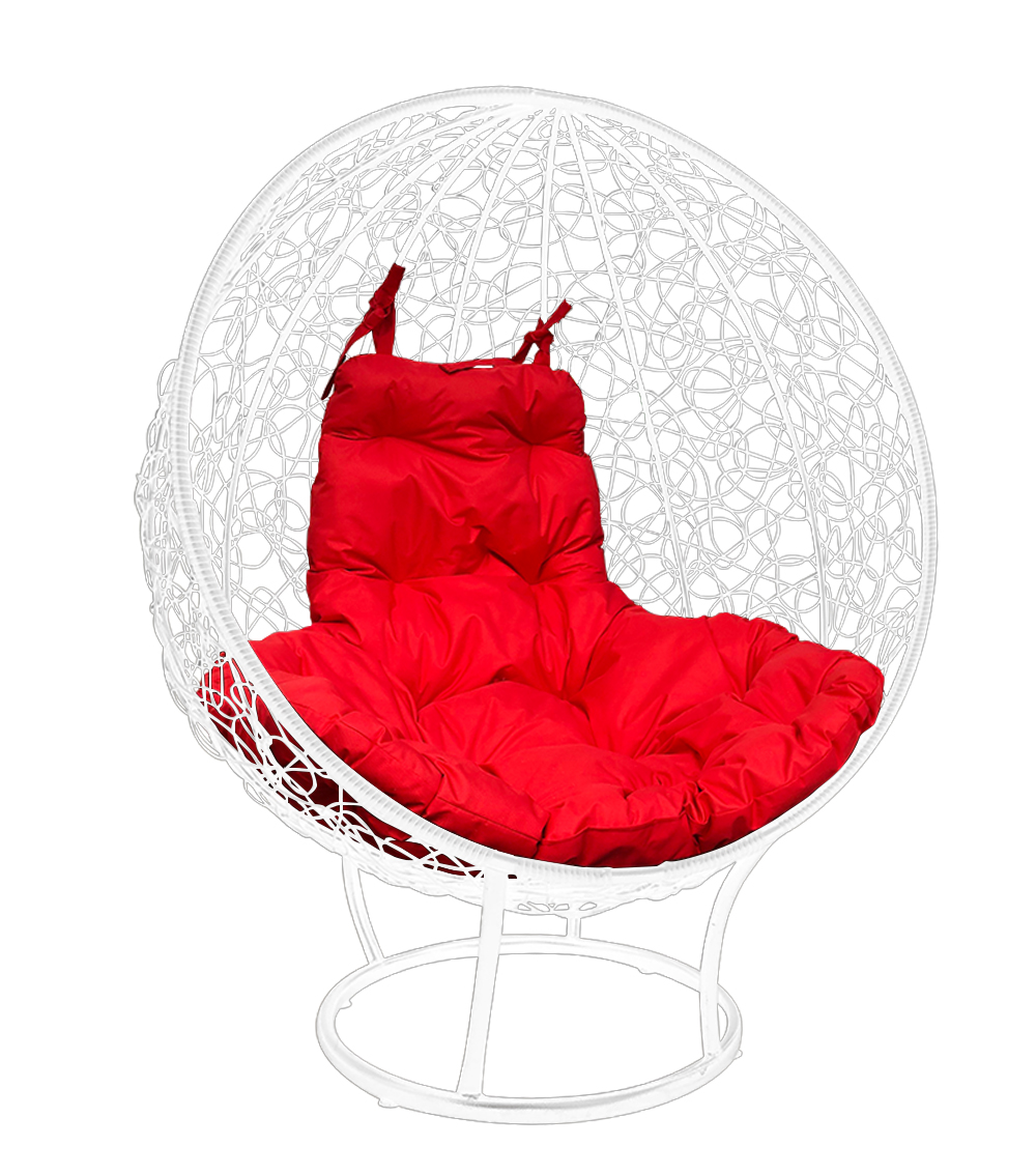 фото Кресло садовое m-group круг белое на подставке ротанг 11080106 красная подушка