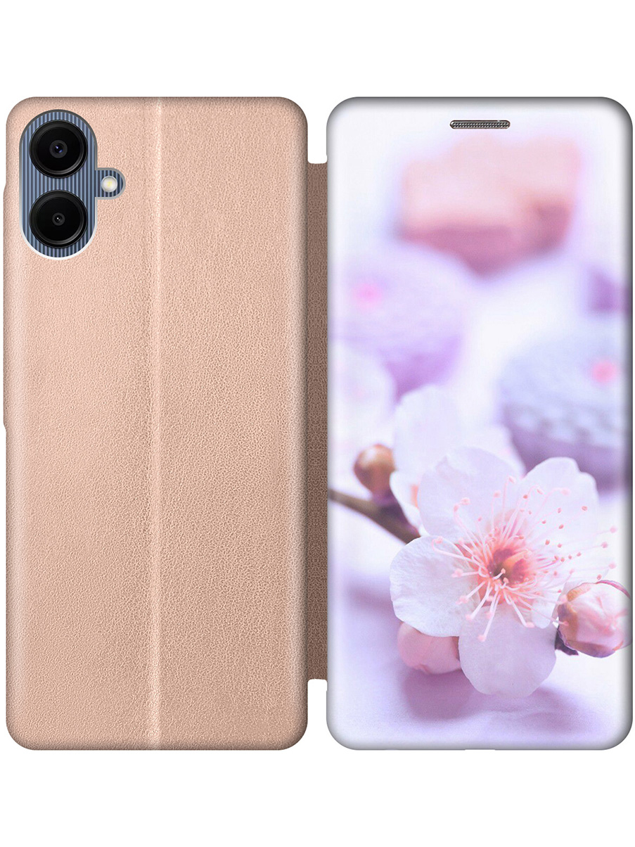 

Чехол-книжка на Samsung Galaxy A06 с принтом "Цветок вишни" золотой, Золотистый;белый;фиолетовый, 786717522