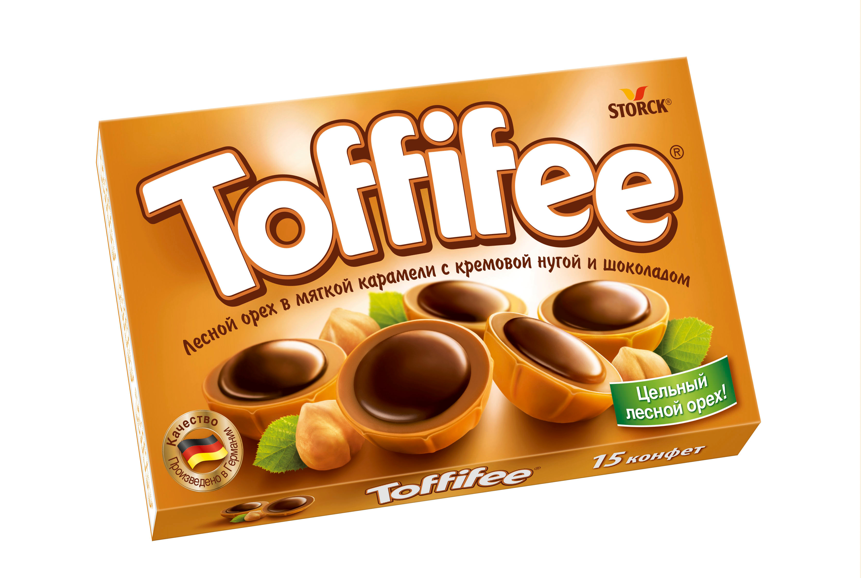 

Шоколадные конфеты Toffifee лесной орех в мягкой карамели с кремовой нугой и шоколадом