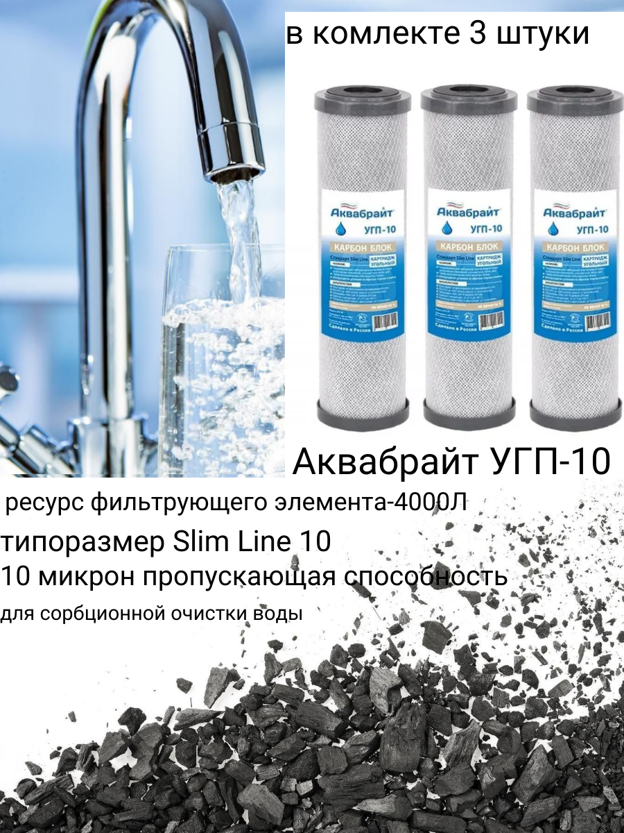 Картридж для фильтра АКВАБРАЙТ угп-10, угольный сменный сорбционной очистки воды