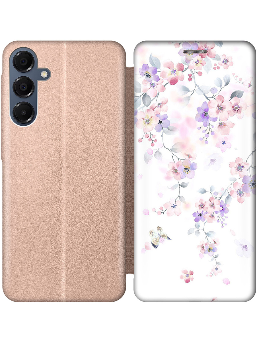 

Чехол-книжка на Samsung Galaxy A16 с принтом "Акварельные цветы вишни" золотой, Золотистый;белый;розовый;фиолетовый, 786721722