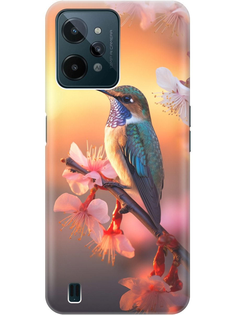 

Силиконовый чехол на realme C31 с рисунком "Птичка и закат", Желтый;красный, 20000578