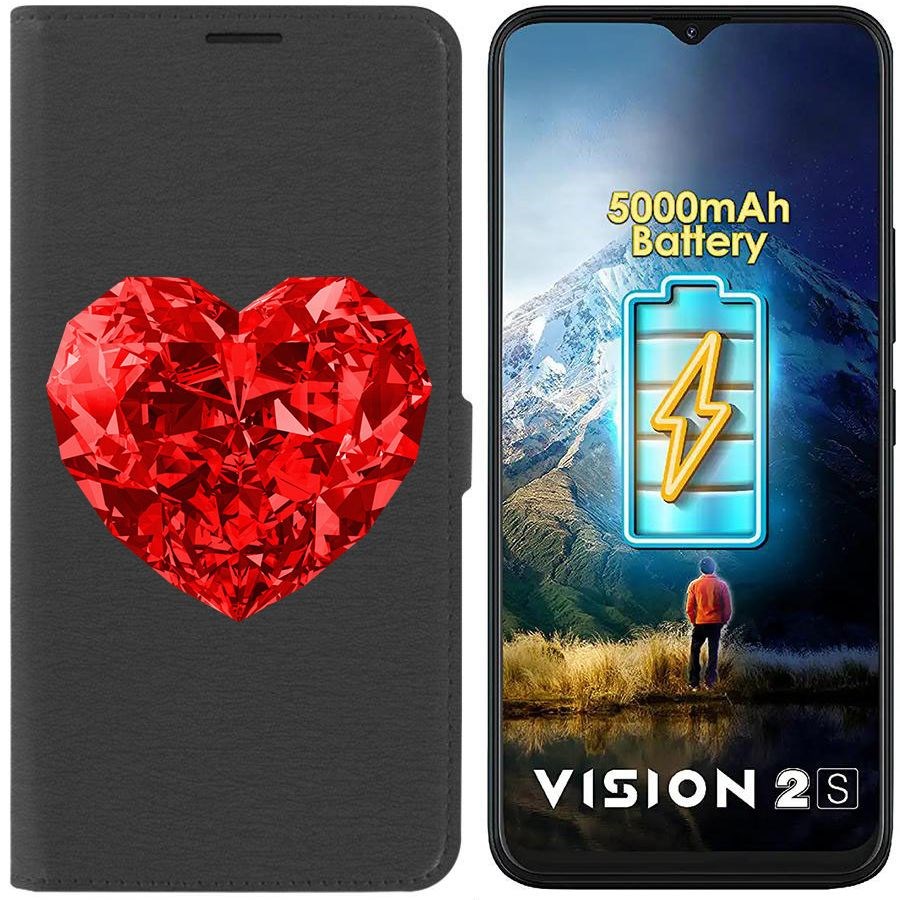 

Чехол-книжка Eco Book для ITEL Vision 2S Рубиновое сердце, Черный