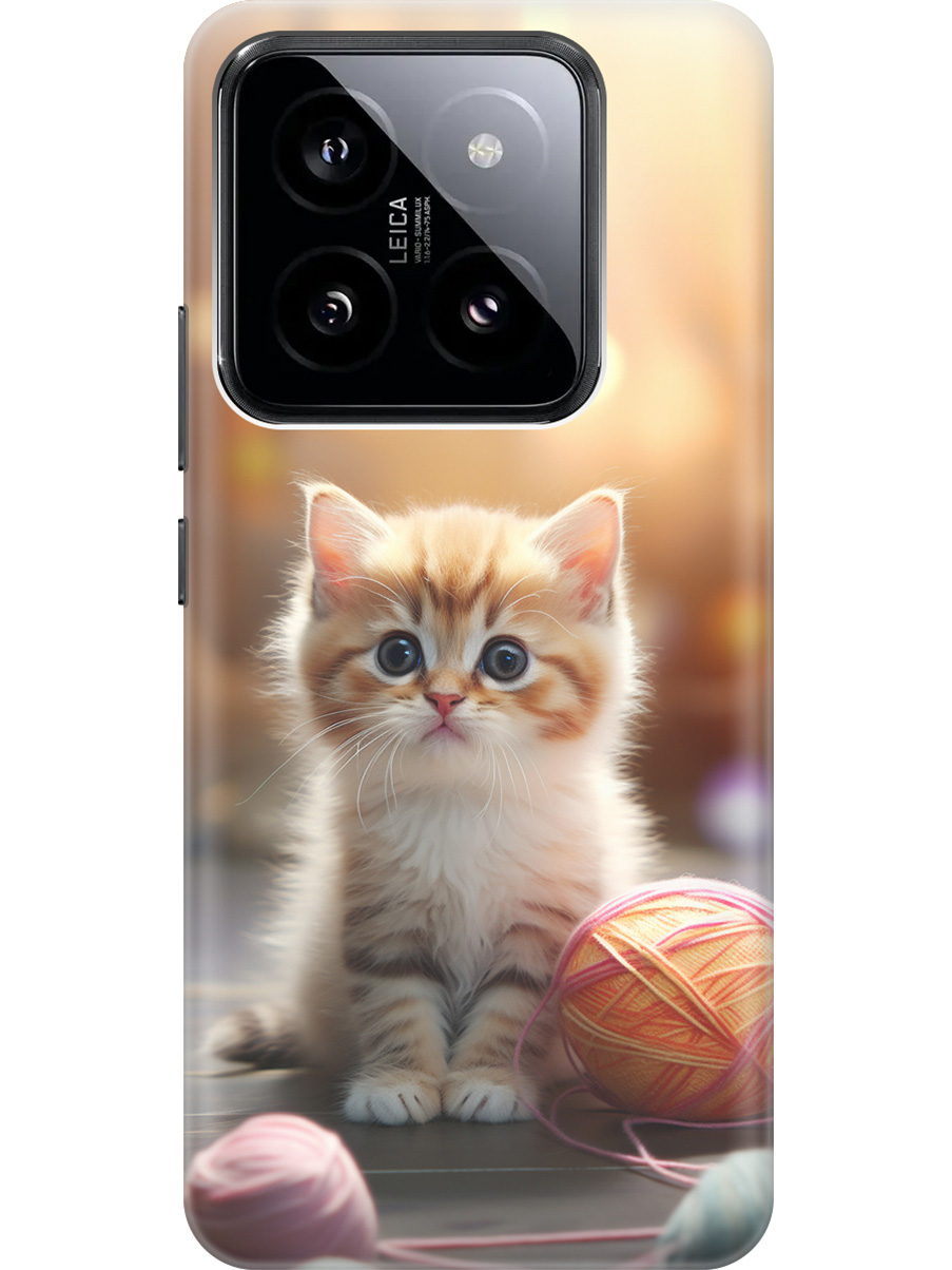 

Силиконовый чехол на Xiaomi 14 Pro с рисунком "Котик и нитки", Белый;желтый;розовый, 20012090