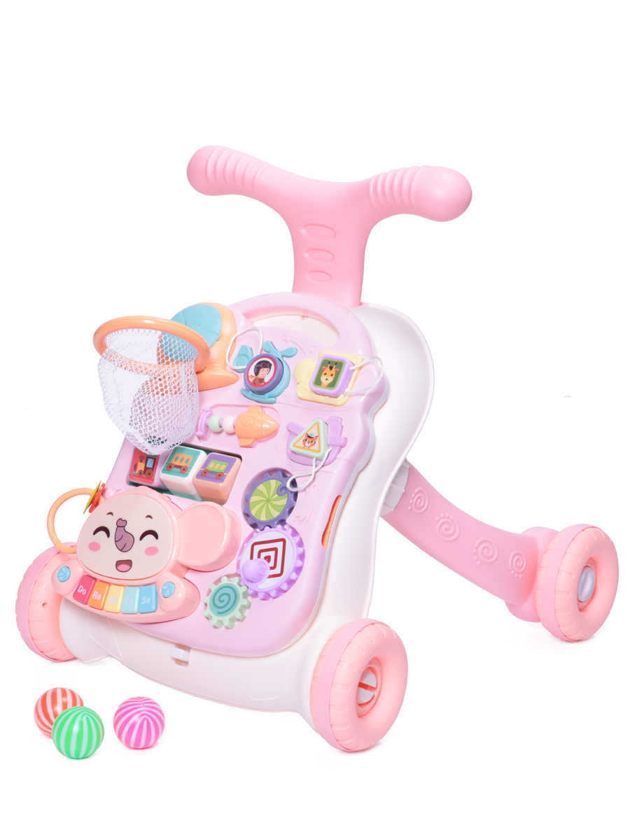 Ходунки каталка Baby Care Solano, со съемной игровой панелью, развивающие, 3в1, розовый