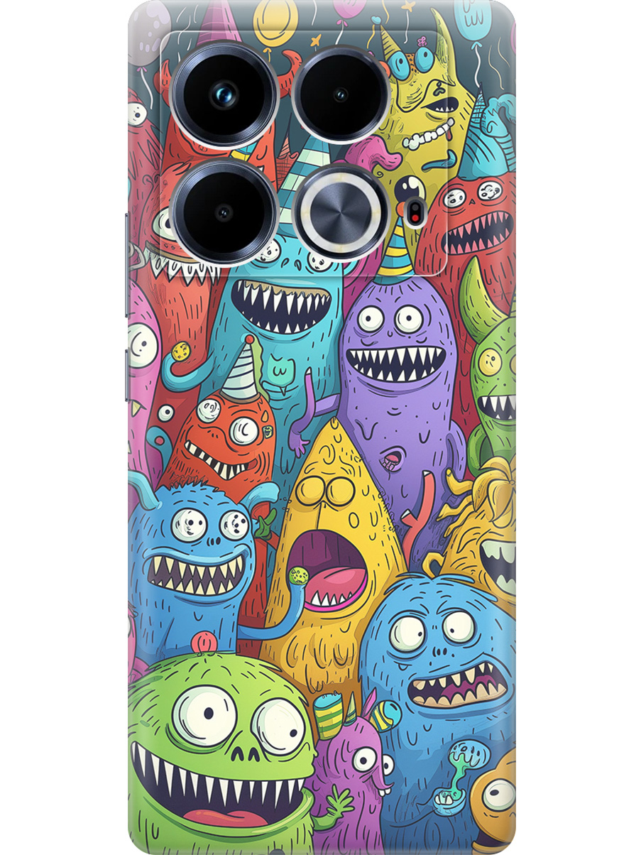 

Силиконовый чехол на Infinix Note 40 с принтом "Веселые монстрики", Прозрачный;голубой;зеленый;черный, 782626472