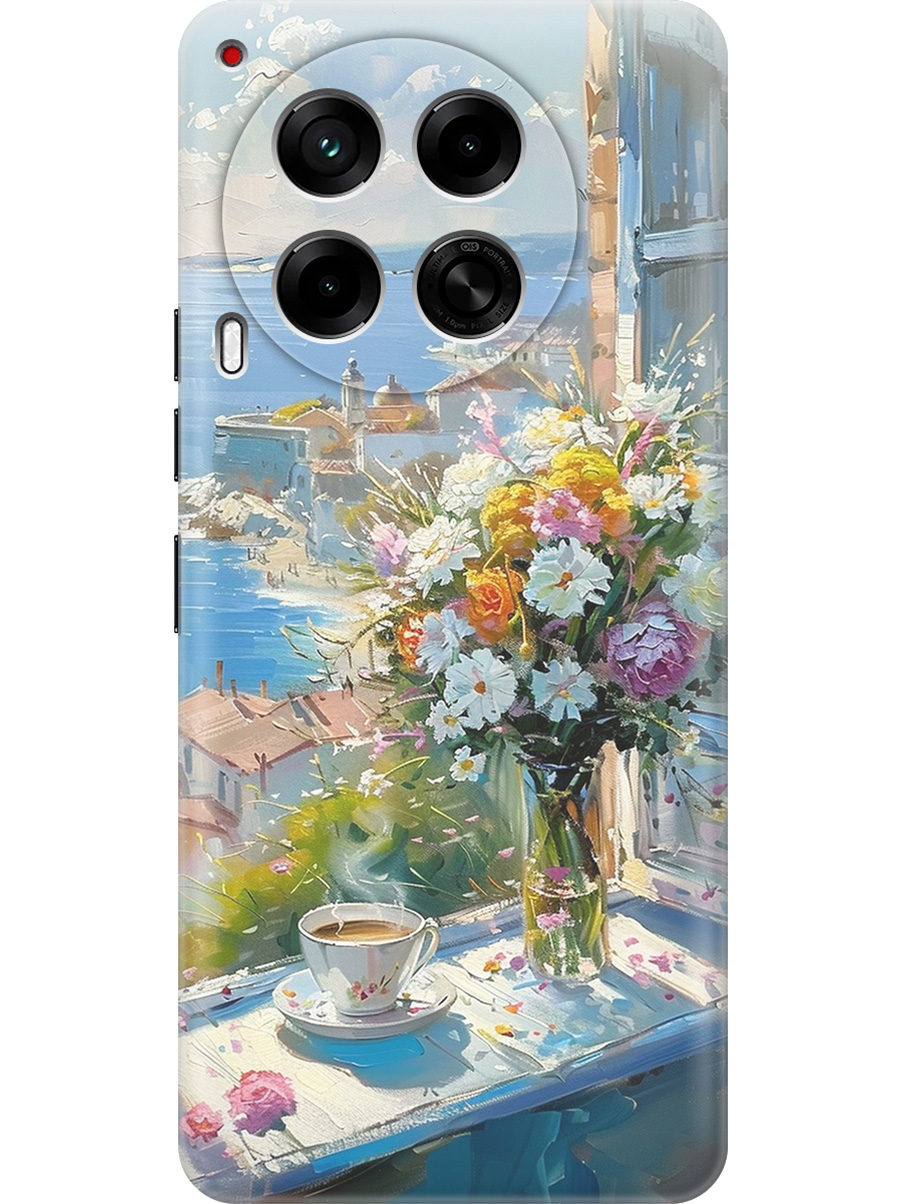 

Силиконовый чехол на Tecno Camon 30 4g / 30 5g с принтом "Букет цветов и кофе", Прозрачный;белый;голубой, 782632422