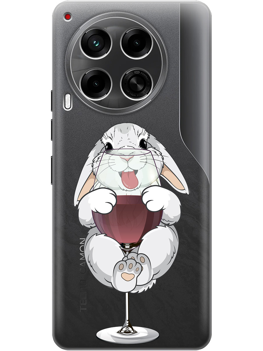 

Силиконовый чехол на Tecno Camon 30 4g / 30 5g с принтом "Кролик и бокал", Прозрачный;белый;бордовый, 782632475