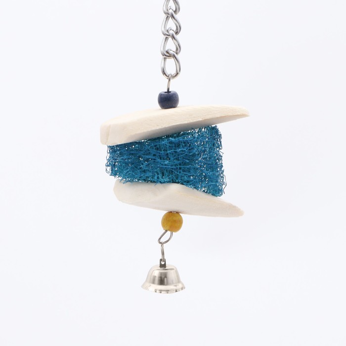 Игрушка для птиц Пижон, с люфой и колокольчиком, синяя, сепия, 15 х 5 см