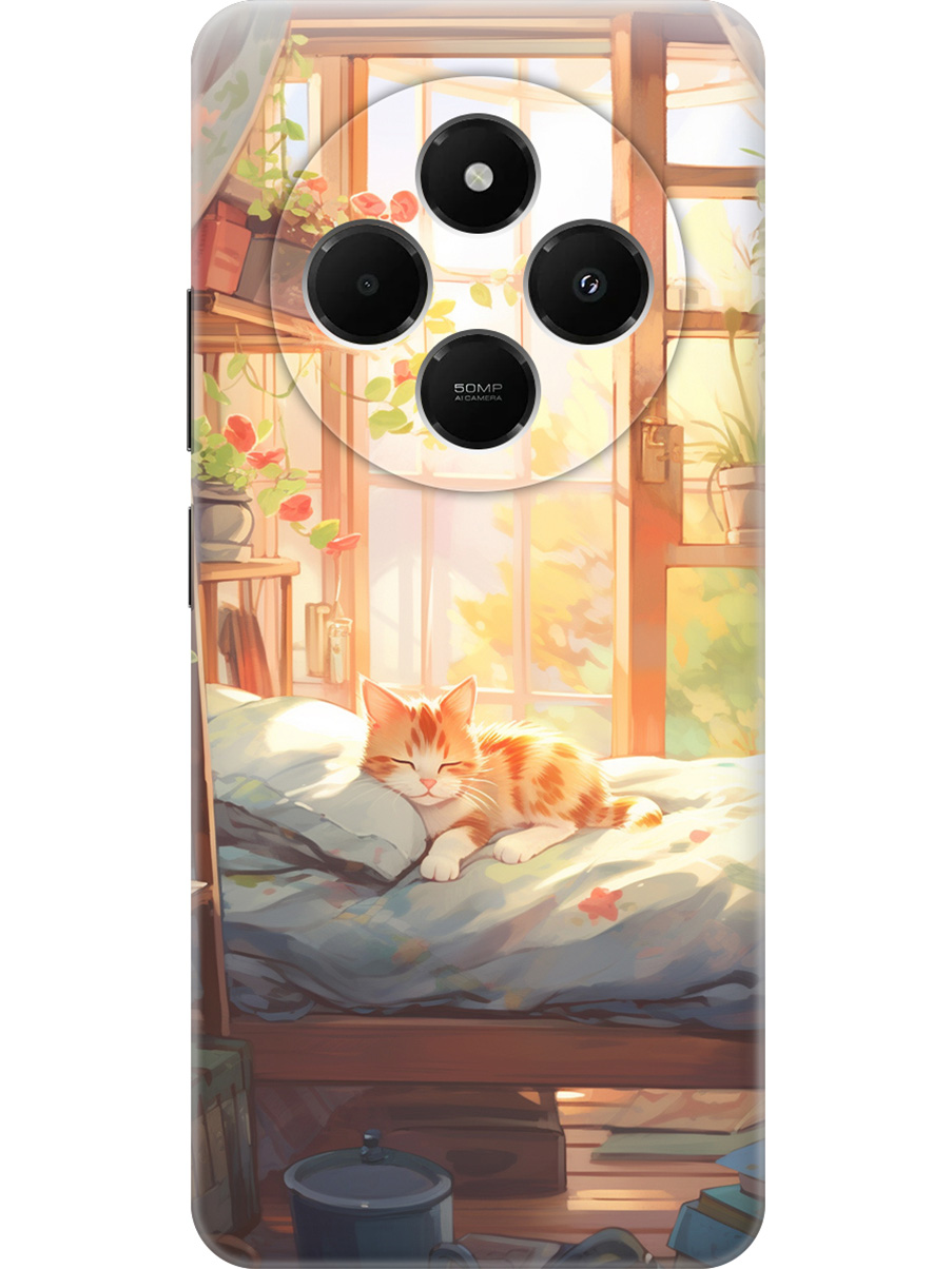 

Силиконовый чехол на Xiaomi Redmi 14C / Poco C75 с принтом "Котик в лучах солнца", Прозрачный;желтый;зеленый, 786715711