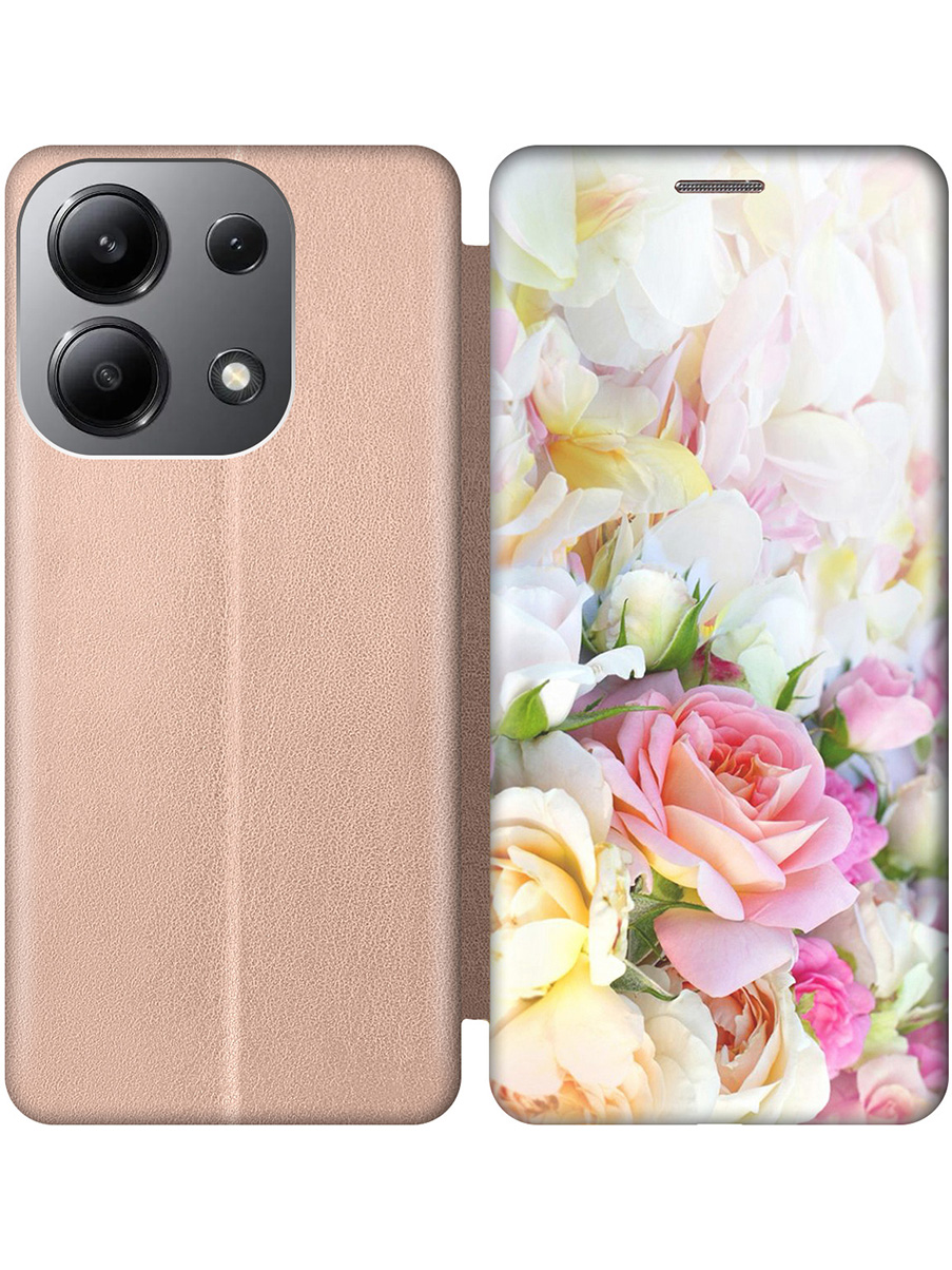 

Чехол-книжка на Xiaomi Redmi Note 13 4G с принтом "Нежные розы" золотой, Золотистый;белый;желтый;розовый, 782622821