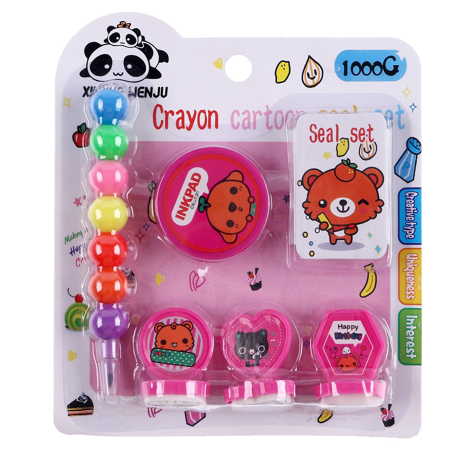 

Набор для рисования: печать 3 шт., штемпельная подушка, карандаш 7 цветов, цвет розовый