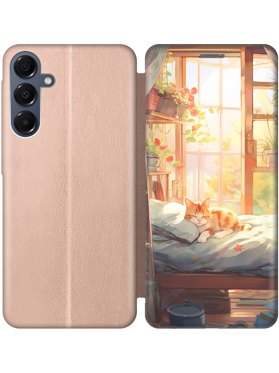 

Чехол-книжка на Samsung Galaxy A16 с принтом "Котик в лучах солнца" золотой, Золотистый;желтый;зеленый, 786721711