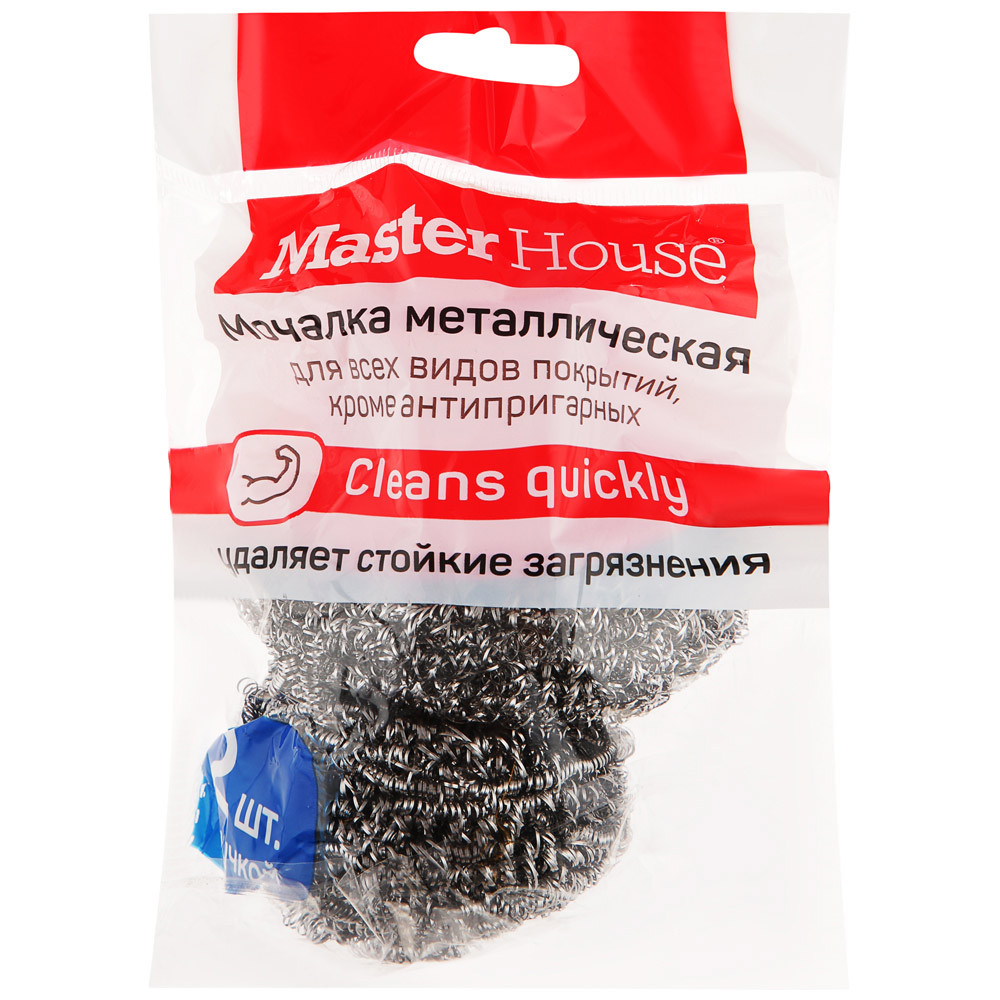 

Мочалка для посуды Master House металлическая с пластиковой ручкой 2 штуки