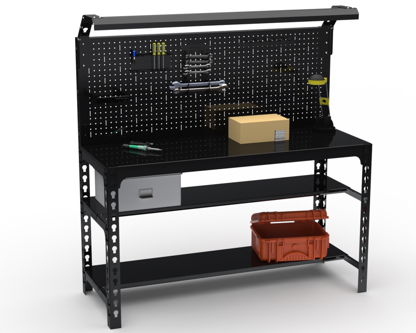 

Стол металлический Metalex серия SUN 750х1100х600 (2-е полки + перфопанель, черный
