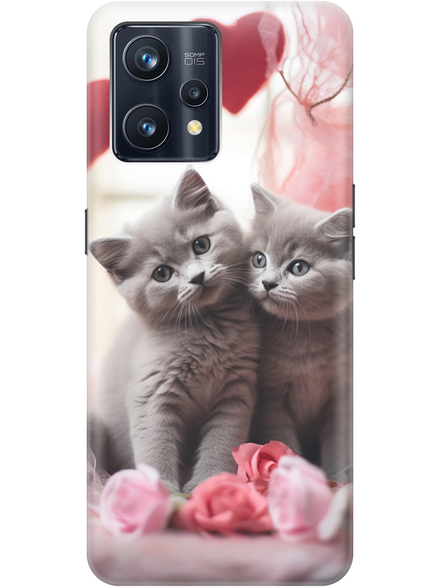 

Силиконовый чехол на Realme 9 Pro+ с рисунком "Котики и сердечки", Красный;серый, 20000480